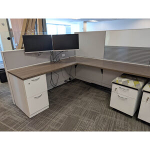 6x8 Steelcase Answer Used Buddy Cubicle, Gray Walnut and White