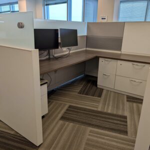 6x8 Steelcase Answer Used Cubicle w Glass, Gray Walnut and White