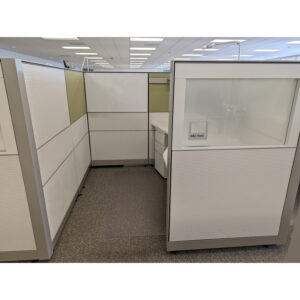 6x6 Herman Miller Canvas Office Landscape System Used Cubicle, Green and White