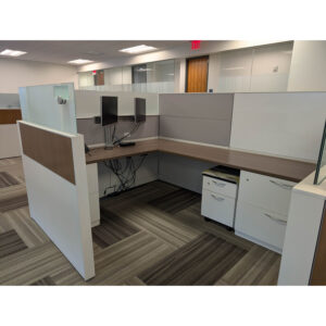 8x6 Steelcase Answer Used Cubicle w Glass, Gray Walnut and White