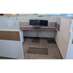 8x6 Steelcase Answer Used Cubicle w Glass and Window Drop, Gray Walnut and White