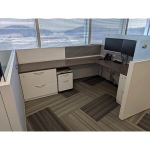 8x6 Steelcase Answer Used Cubicle w Glass, Gray Walnut and White