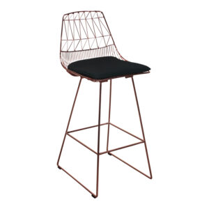 Bend Used Rose Gold Metal Bar Stool, Black Seat Cushion