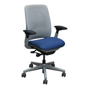 Steelcase Amia Used Gray 3D Mesh Back Task Chair w Platinum Frame, Dark Blue Seat