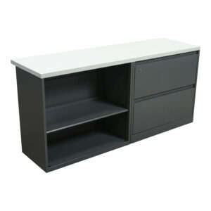 Steelcase Used 2 Drawer 30 In Lateral File w 2 Shelf Bookcase w White Laminate Top, Silver