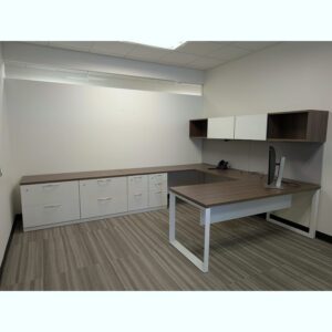 Steelcase Used Executive U-Shaped Desk Set w Left Return, Gray Walnut and White