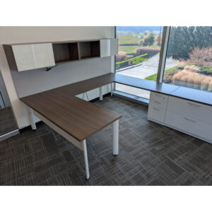 Steelcase Used Executive U-Shaped Desk Set w Right Return, Gray Walnut and White