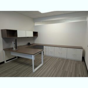 Steelcase Used Executive U-Shaped Desk Set w Right Return, Gray Walnut and White