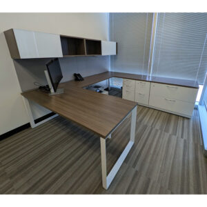 Steelcase Used Executive U-Shaped Desk Set w Right Return, Gray Walnut and White