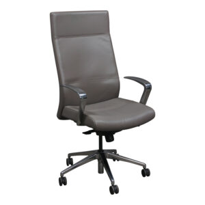 Stylex Used Leather Conference Chair w Aluminum Base, Warm Gray