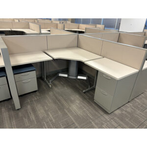 6x6 Steelcase Answer Used Buddy Station Cubicle w Adjustable Height Corner, Light Tan