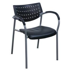 Keilhauer Also Used Black Plastic Stack Chair, Black PU Leather Seat