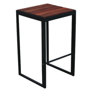 Metal Used Wood Slated Outdoor Cafe Stool, Black