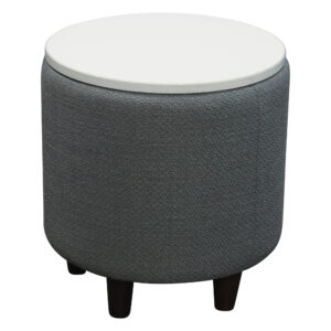 National Whimsy Used Ottoman w White Laminate Top, Gray Textured Fabric