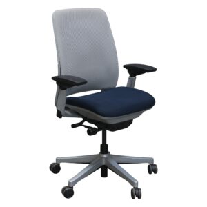 Steelcase Amia Used Gray 3D Mesh Back Task Chair w Platinum Frame, Deep Blue Seat