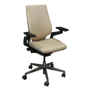 Steelcase Gesture Used Task Chair w Lumbar, Genuine Creamy Beige Cowhide Leather