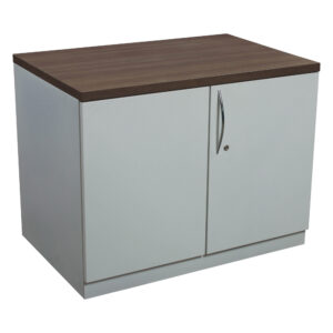 Steelcase Used Two Door 36x28 In White Metal Storage Cabinet w Light Walnut Laminate Top