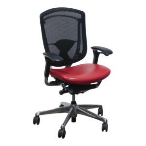 Teknion Contessa Used Black Mesh Task Chair w Aluminum Base, Red PU Leather Seat