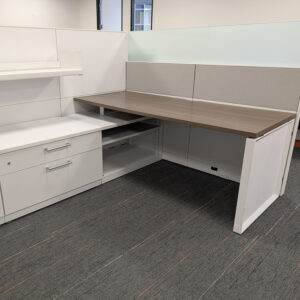 6x6 Steelcase Answer Used Buddy Stations, Gray Walnut and White