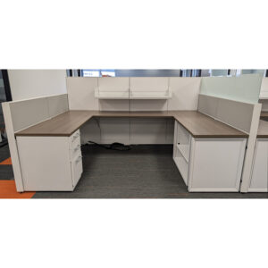 8.5x6 Steelcase Answer Used Cubicle, Gray Walnut and White