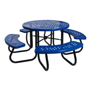 Used Metal Breakroom Table w Integrated Bench Seats, Blue