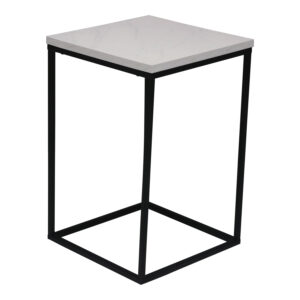 16 In Used Square Faux Marble Side Table w Black Base