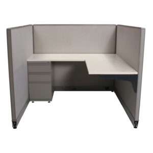 5x5 Haworth UniGroup Used Cubicle, Gray and White