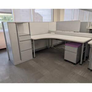 6x6 Steelcase Answer Beam Used Buddy Station, Gray and White