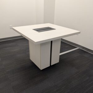 Global 36 In Square Used Laminate Meeting Table w Power Grommet, White Taupe