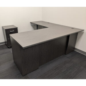 Global L-shaped Used Laminate Desk w Adj Height Left Return, Asian Night