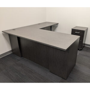 Global L-shaped Used Laminate Desk w Adj Height Right Return, Asian Night