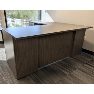 Global Used L-shaped Laminate Desk w Left Return, Driftwood