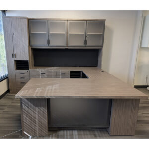 Global Used U-shaped Executive Laminate Desk Set w Left Return, Driftwood