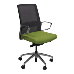Gray Mesh Back Used Conference Chair w Aluminum Base, Green Vinyl Seat