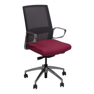 Gray Mesh Back Used Conference Chair w Aluminum Base, Magenta Vinyl Seat