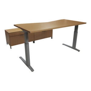 Herman Miller Used Adjustable Height Laminate Desk Set, Oak