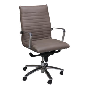 NBF Used Leather Conference Chair w Aluminum Base, Taupe