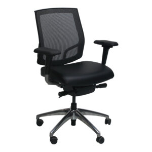SitOnIt Focus Used Graphite Mesh Back Task Chair w Aluminum Base, Black Satin PU Leather Seat