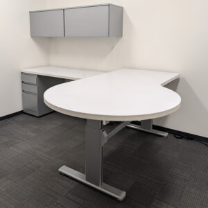 Steelcase Used L-Shaped Adj Height Desk Set w P-top and Left Return, Gray and White