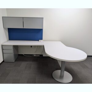 Steelcase Used L-Shaped Desk Set w P-top and Left Return, Gray and White