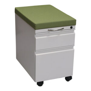 Used Box File Mobile Pedestal w Green Pattern Cushion Top, White