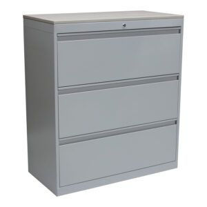 Global Used 3 Drawer 30 Inch Lateral File w Cement Laminate Top, Silver