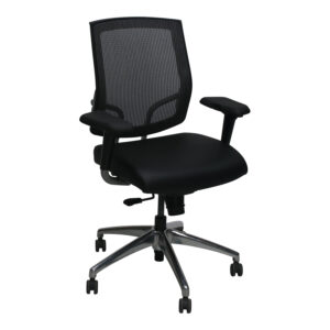 SitOnIt Focus Used Graphite Mesh Back Task Chair w Aluminum Base, Black Satin PU Leather Seat
