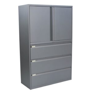 Teknion Used 42 In 3 Drawer Lateral File and 2 Door Storage Cabinet, Gray