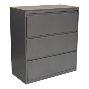 Haworth 3 Drawer Used 36 Inch Lateral File w Laminate Top, Silver