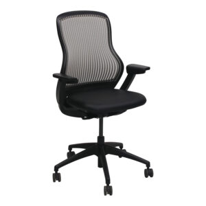 Knoll ReGeneration Used Light Gray Back Task Chair, Black Satin PU Leather Seat