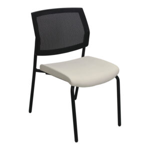 SitOnIt Focus Used Graphite Mesh Back Armless Stack Chair, White Vinyl Seat