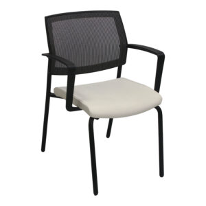 SitOnIt Focus Used Graphite Mesh Back Stack Chair, White Vinyl Seat