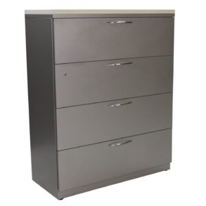 Steelcase 4 Drawer Used 42 In Lateral File w White Laminate Top, Silver