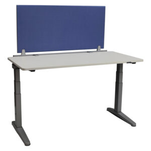 Steelcase Used 29x58 In Sit Stand Desk w Rounded Edges and Privacy Screen, White and Blue
